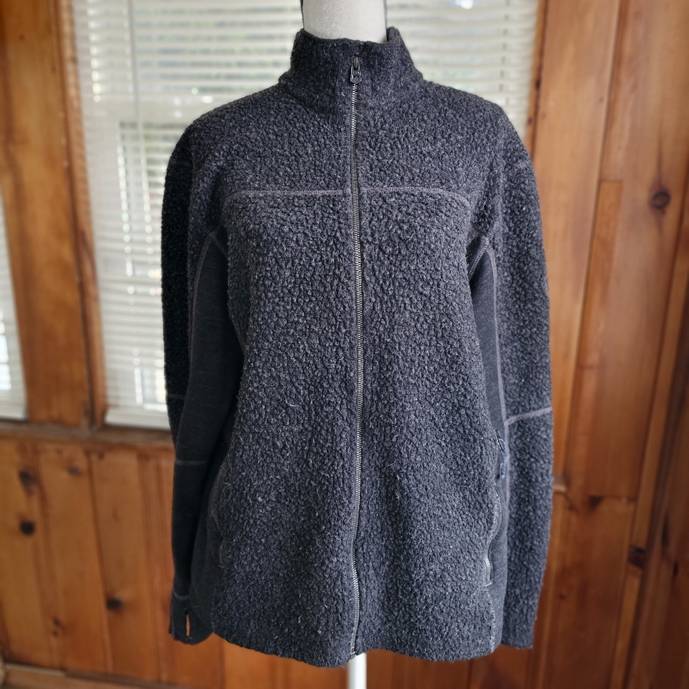 Kuhl Naturafleece mock neck full zip jacket wool blend black dark gray Men's XL
